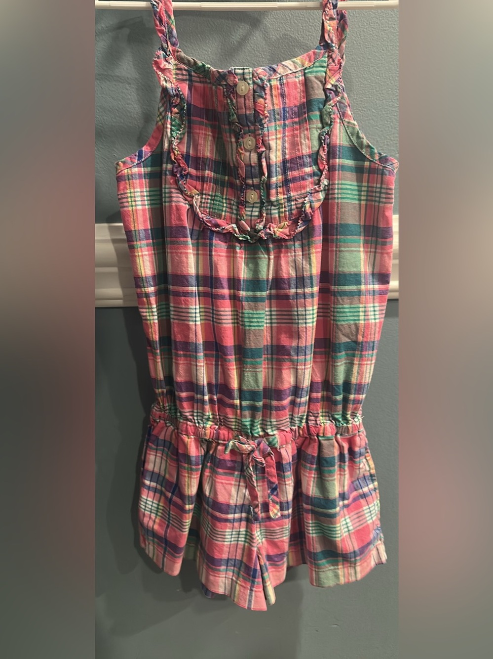 Ralph Lauren Girls Plaid Sleeveless Romper - Pink Multi